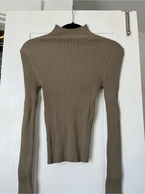 Zara Ribbed Turtleneck Sweater in Taupe
